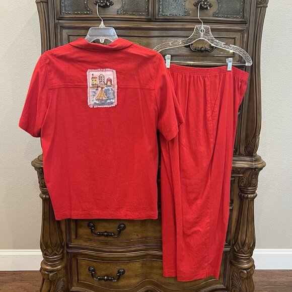 Stonebridge Vtg Linen Rayon Set Top Plus Size 1X Pants XL Red Nautical Travel - Picture 3 of 16